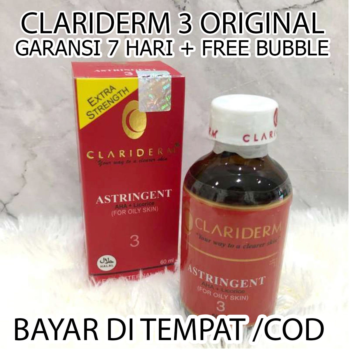BEAUTYFUL DAPAT 1 PCS Clariderm Astringent Alkohol No 3 Original / Toner Pembersih Wajah For Oily Skin - 60ml CANTIK