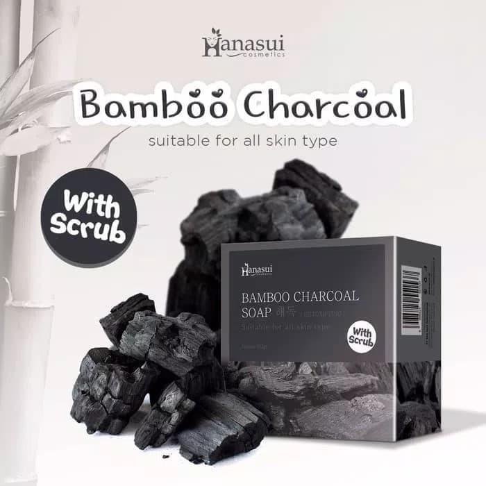 Hanasui Bamboo Charcoal Soap 60g BPOM Sabun Arang Pembersih Wajah Pria Wanita Menyegarkan Kulit Kusam Sehingga Tampak lebih Putih Dan Bersih