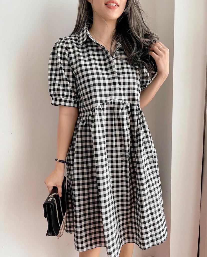 One fashion id COD GRATIS ONGKIR Dres iren kotak kotak / Dress Modis / Party Dress Korean Style / On Trend / Fashion Terbaru / Dres wanita Terbaru