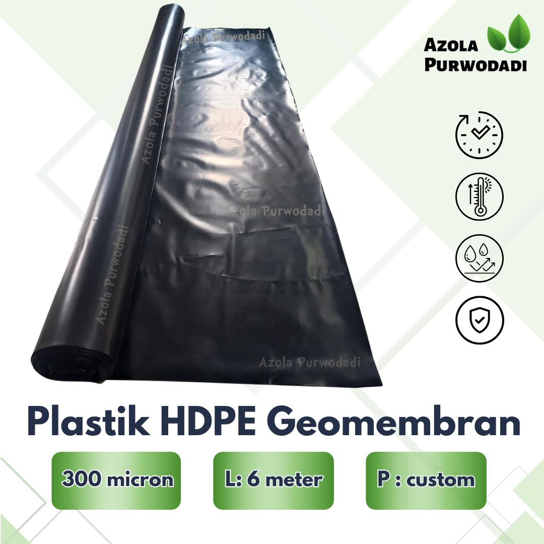 Plastik HDPE Geomembran 300 micron lebar 6 meter untuk kolam ikan / tambak