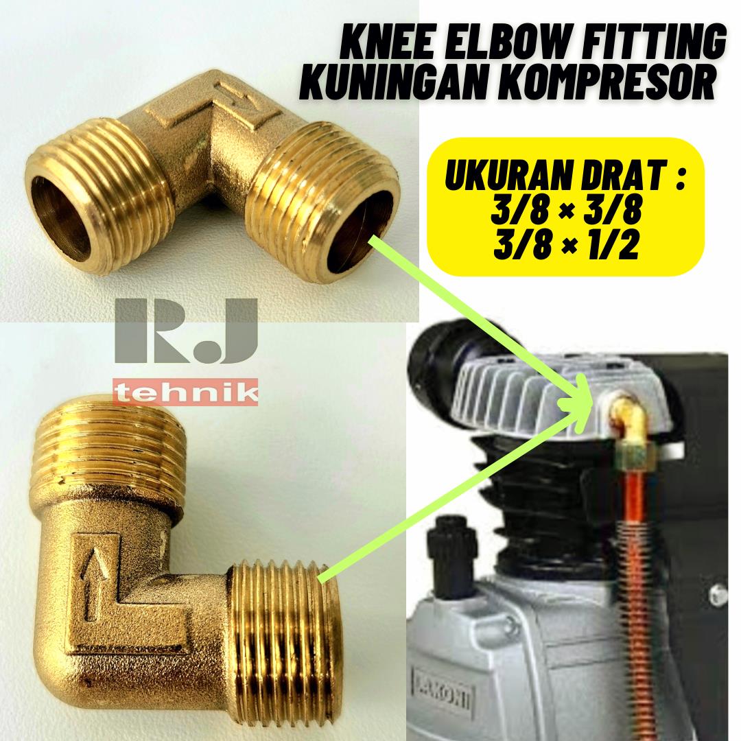 Knee Elbow Fitting Pipa Kompresor Kuningan Drat 3/8" inch Spare Part Compressor