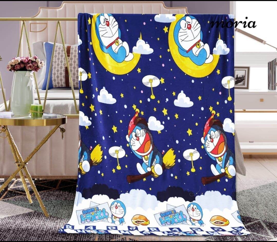 Selimut Doraemon Ukuran 150x200 CM Bahan Bulu Sutra Import Premium