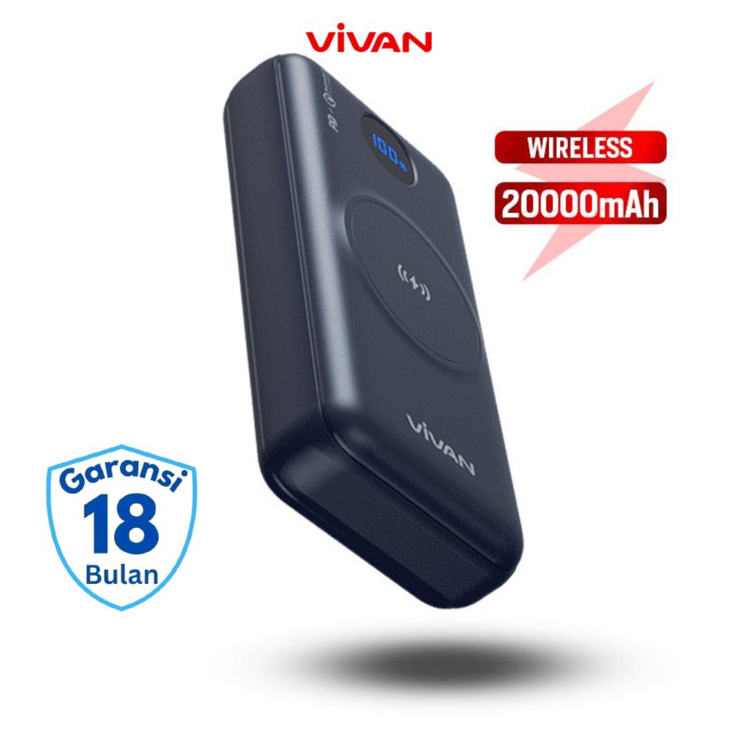 VIVAN Powerbank 20000 mAh VPB-W20 Wireless 3 Output Fast Charging 15W QC3.0 PD Garansi 18 Bulan