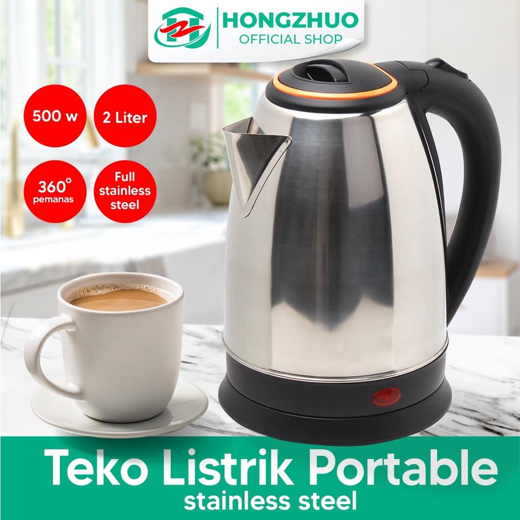 Hongzhuo Teko Listrik 2 Liter Full Stainless Steel Pemanas Air Electric Kettle Ketel Besar Otomatis 500 Watt