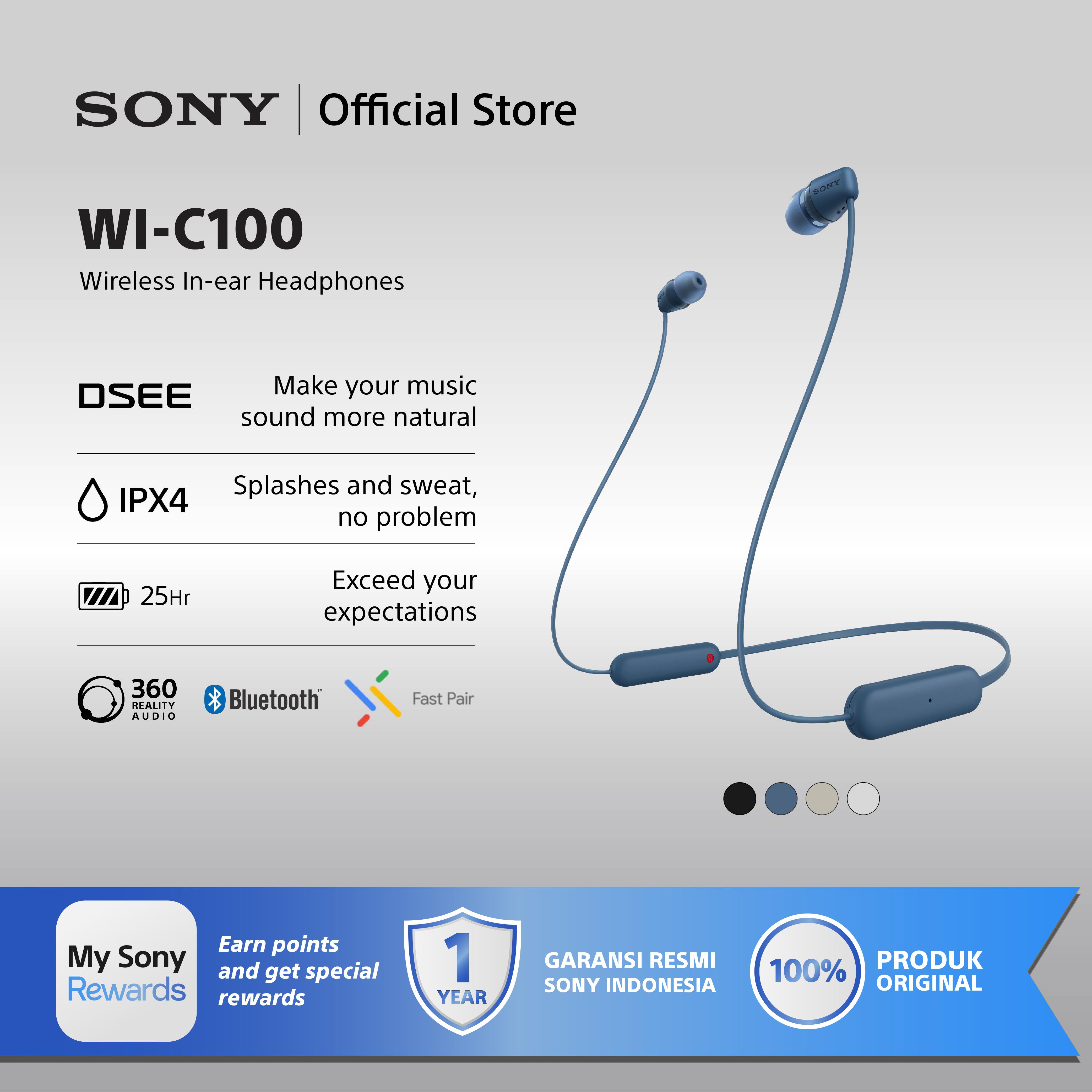SONY WI-C100 In Ear Wireless Bluetooth Headset - Blue [Battery Up to 25h] Earphone Headphone Handsfree
