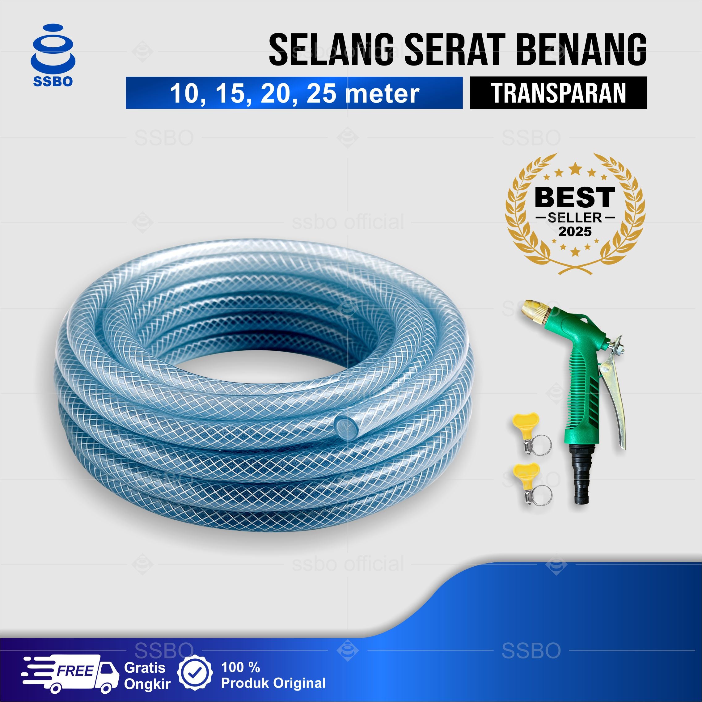 Selang Air 10-25 Meter Selang Transparan 1/2 5/8 3/4 1 Inch 1 Roll Selang Bening Pembersih Kendaraan