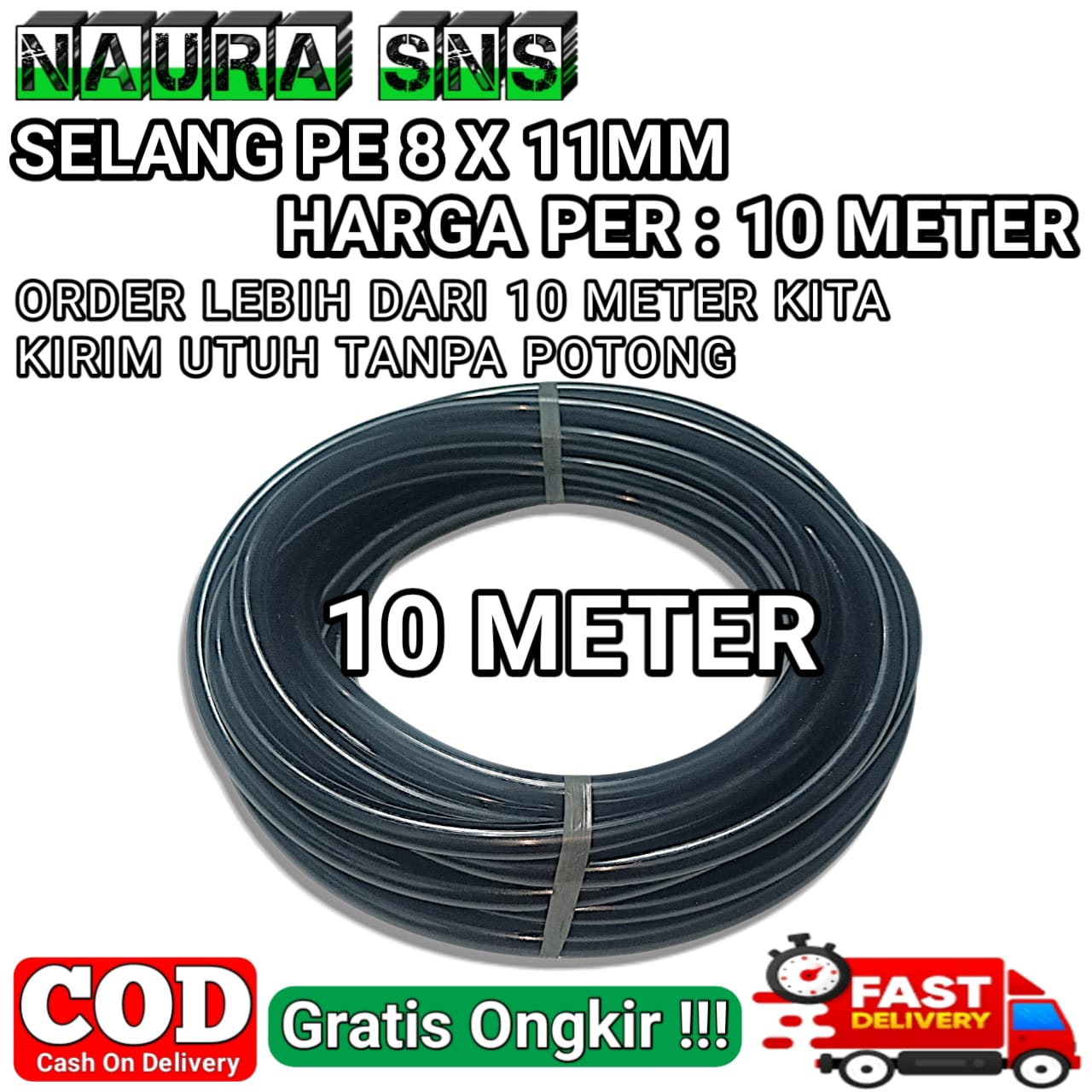 10 METER SELANG PE 8 X 11 MM ALAT SIRAM HOSE IRIGASI HIDROPONIK SPRAYER MISTING HDPE TAMAN KEBUN