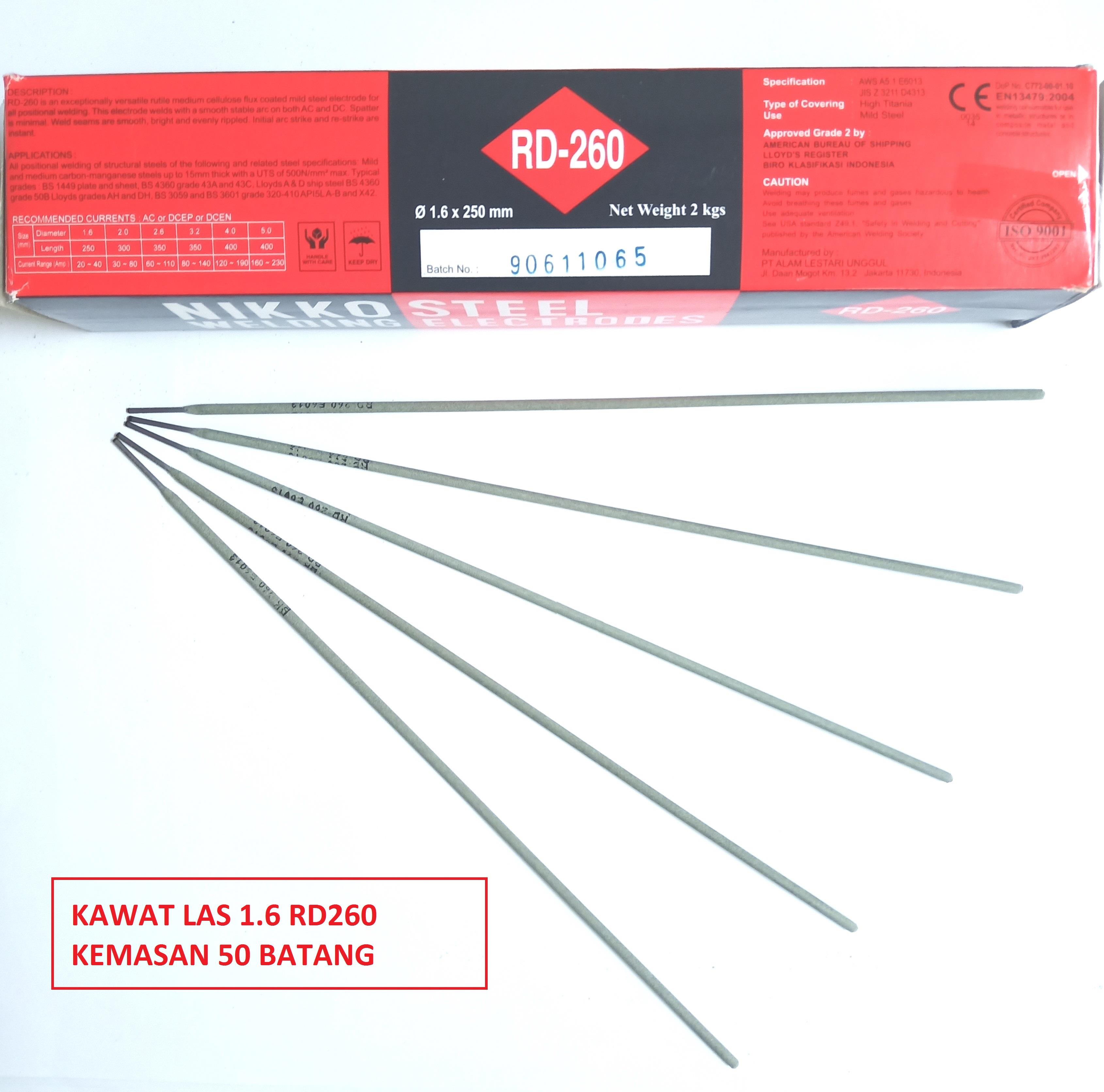 [50BATANG] Kawat Las 1.6 mm x 250 mm Nikko Steel RD260 Welding Electrodes
