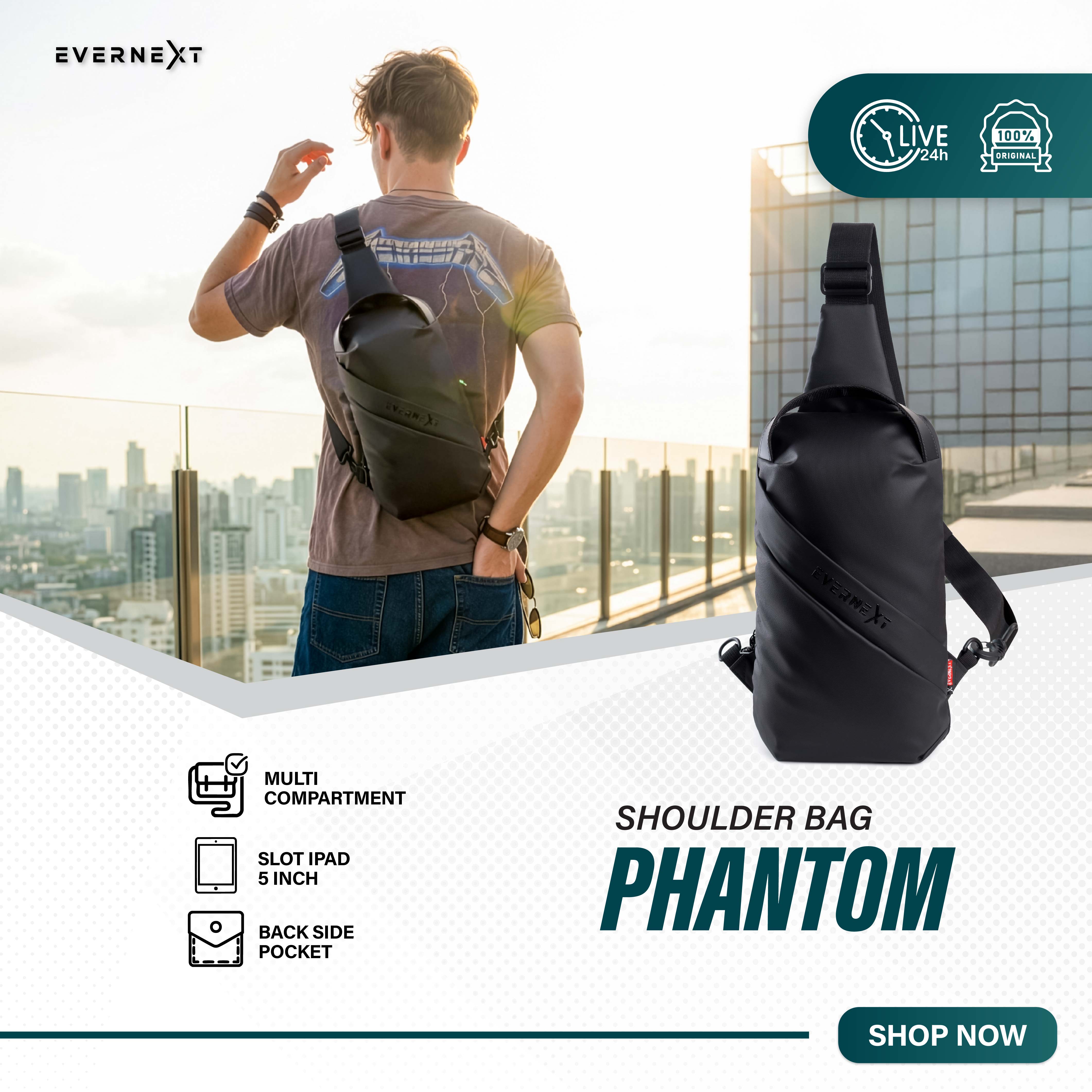 EVERNEXT - TAS SELEMPANG WATERPROOF SLING BAG PRIA SHOULDER BAG PHANTOM TAS SLEMPANG MULTIFUNGSI