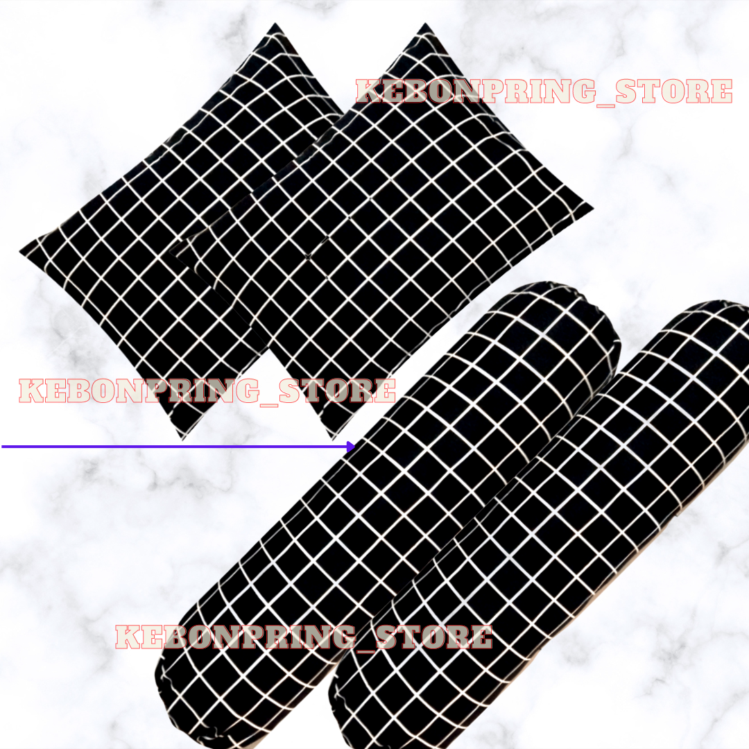sarung bantal dan guling isi 6pcs 4pcs 2pcs motif kotak kotak hitam biru abu dan emily murah bahan katun polymicro adem untuk tidur