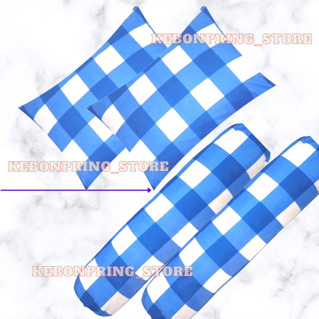 sarung bantal dan guling isi 6pcs 4pcs 2pcs motif kotak kotak hitam biru abu dan emily murah bahan katun polymicro adem untuk tidur
