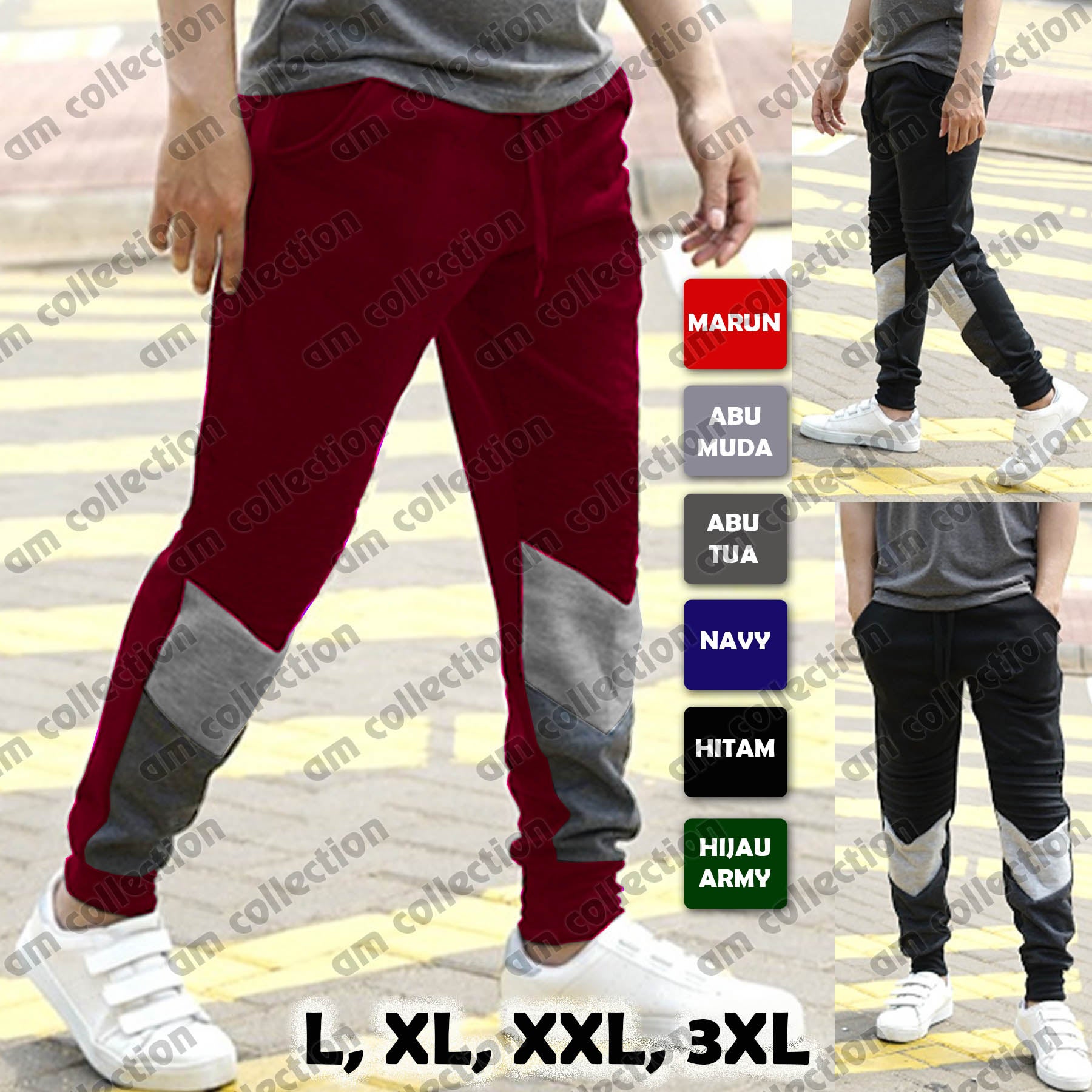 Celana Joger Kombinasi Baby Terry / Celana Training Olah Raga Premium / Joger Pants (Standar dan Jumbo)