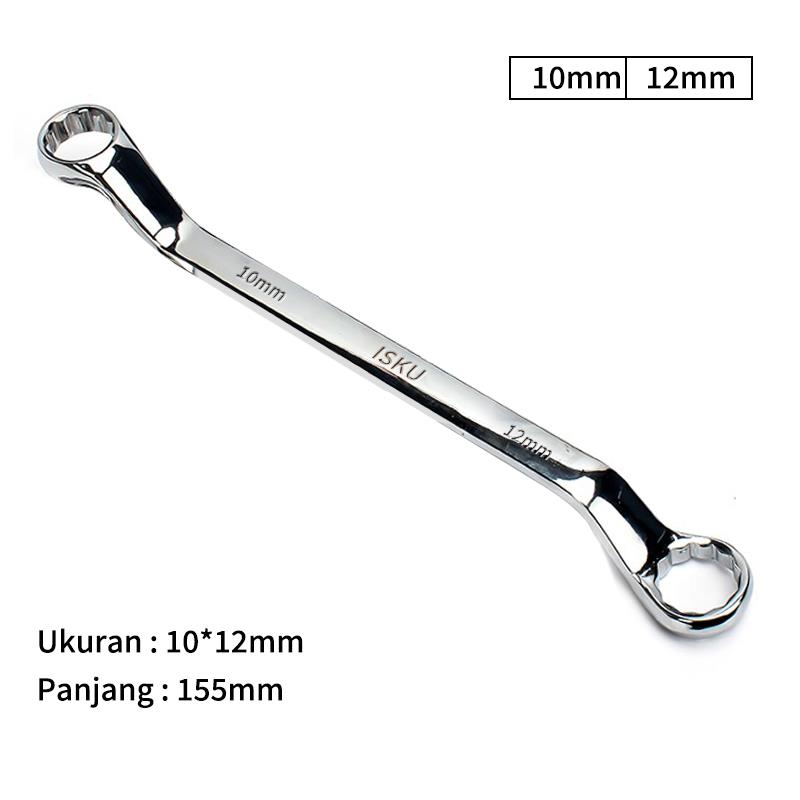 ISKU Kunci ring pas 8x10 10x12 12x14 13x15 14 x17 16x18 17x19 19x21 22x24 dan 24x27 mm cermin torx ganda terbuat dari baja chromium vanadium / spanner wrench tahan korosi dan anti-selip