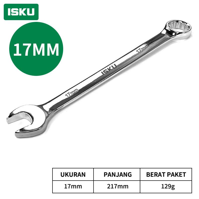 ISKU Kunci Ring Pas 8-24mm Konci Kombinasi Wrench CR-V Steel Spanner Mirror Polished Alat Perkakas