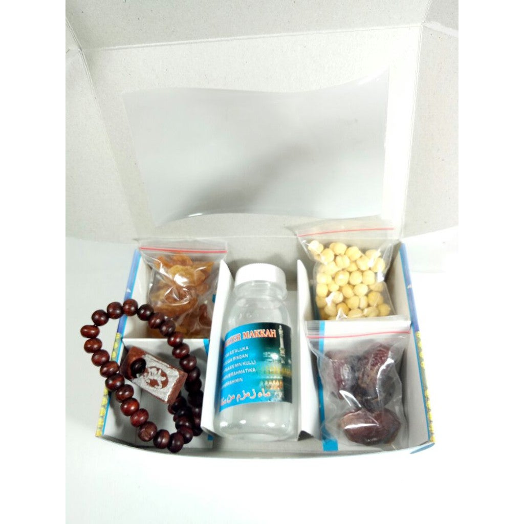 BISA COD Isi 100 Box paket oleh oleh haji dan umroh isi 5 macam pakai Kurma Kacang Arab Kismis Tasbih Air Zam Zam / Oleh Oleh Umroh Gift From
