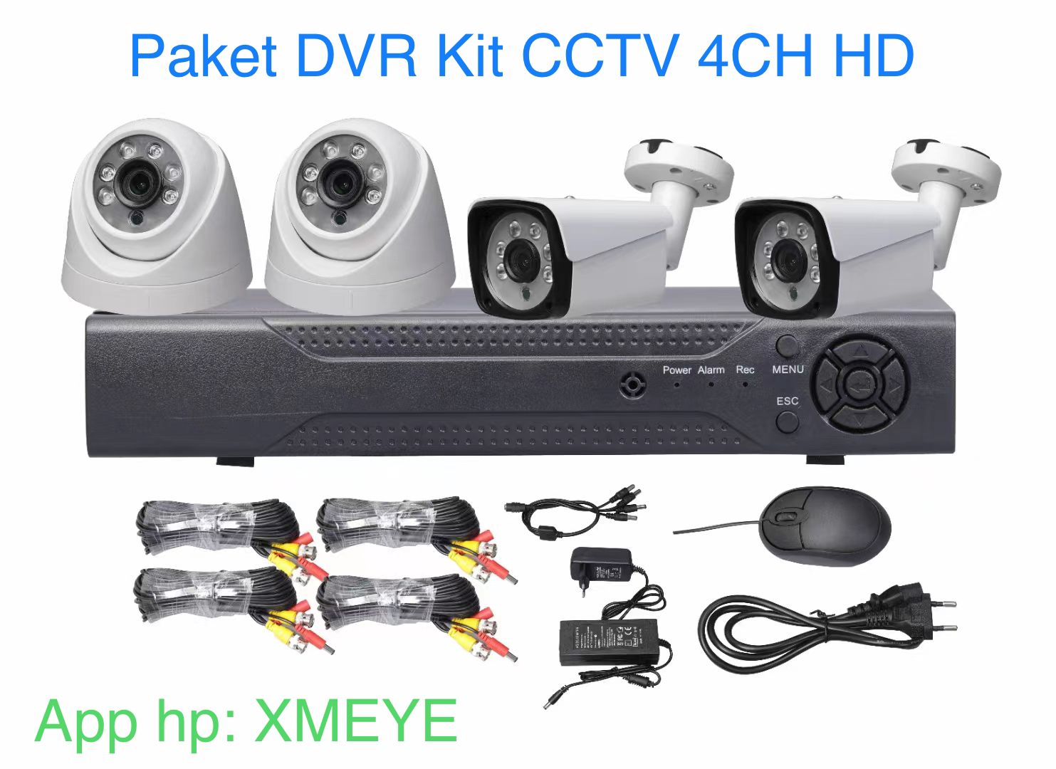 PAKET DVR KIT 4ch paket dvr kit 4channel lengkap dengan cctv 1 kamera/ 2kamera / 3kamera / 4 KAMERA