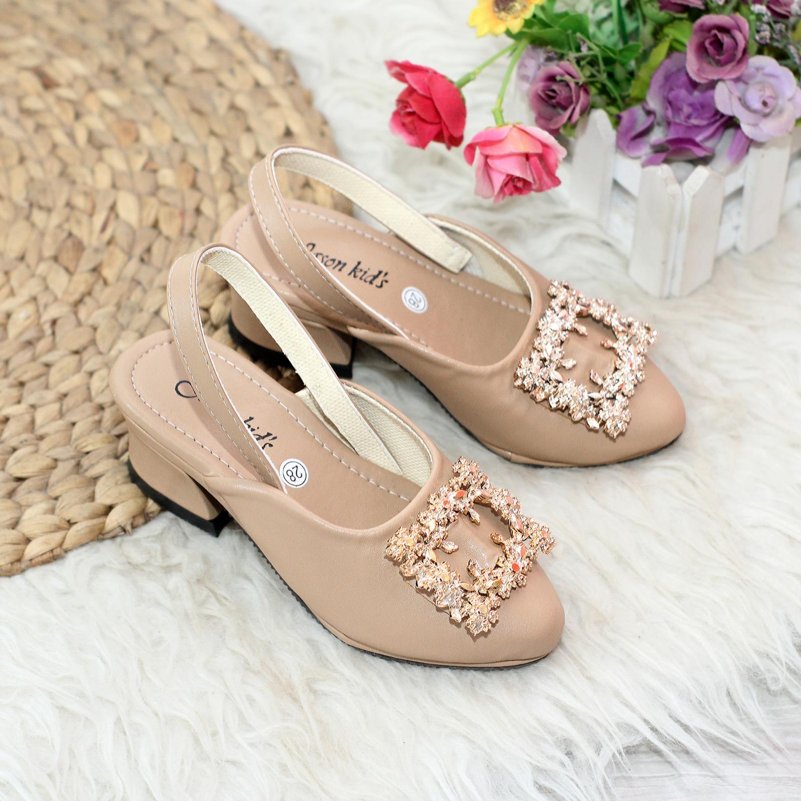 Sandal hak tahu anak tali belakang variasi kotak - ISABELA