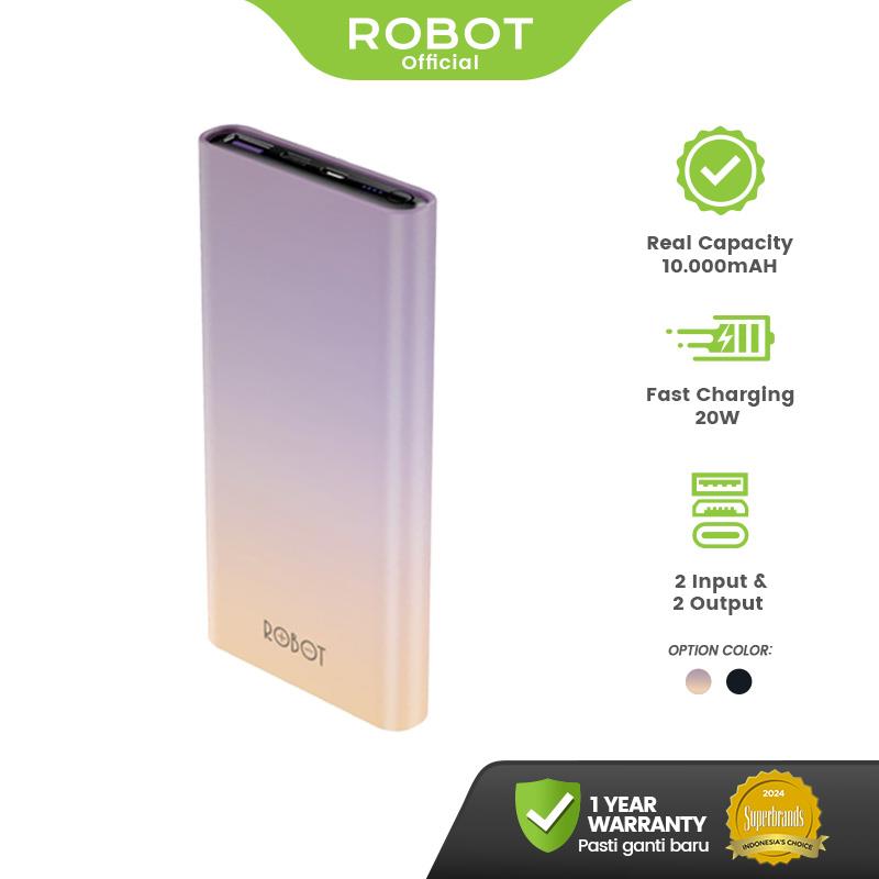 ROBOT PowerBank Slim Fast Charging Dual Output Dual Charger RT11 Purple Gradient Gradasi 10000 mAh Dual Input Output Slim Original Garansi 1 Tahun