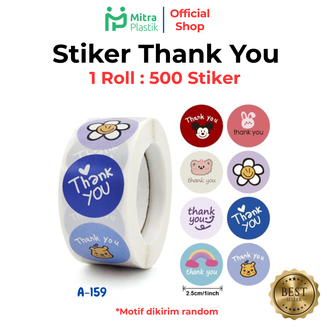 Stiker Label Thank You Terima Kasih Sticker Roll (500 Pcs) Ucapan Bulat Stiker Tempel Colorfull 25 cm