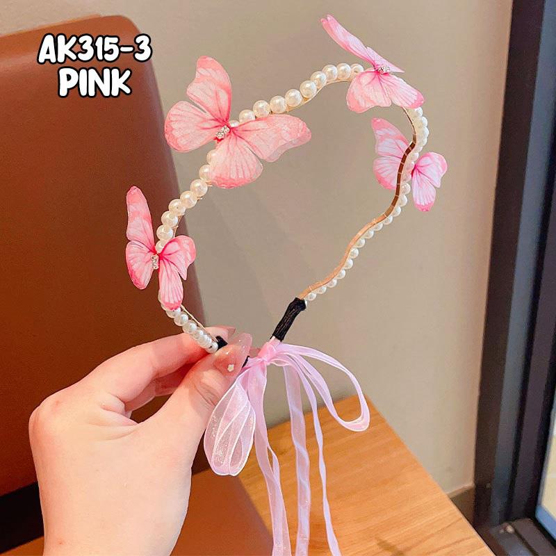 Bando Korea Anak Perempuan Mutiara Pearl Aksen Kupu Kupu Rumbai Pita Aksesoris Rambut Wanita AK315