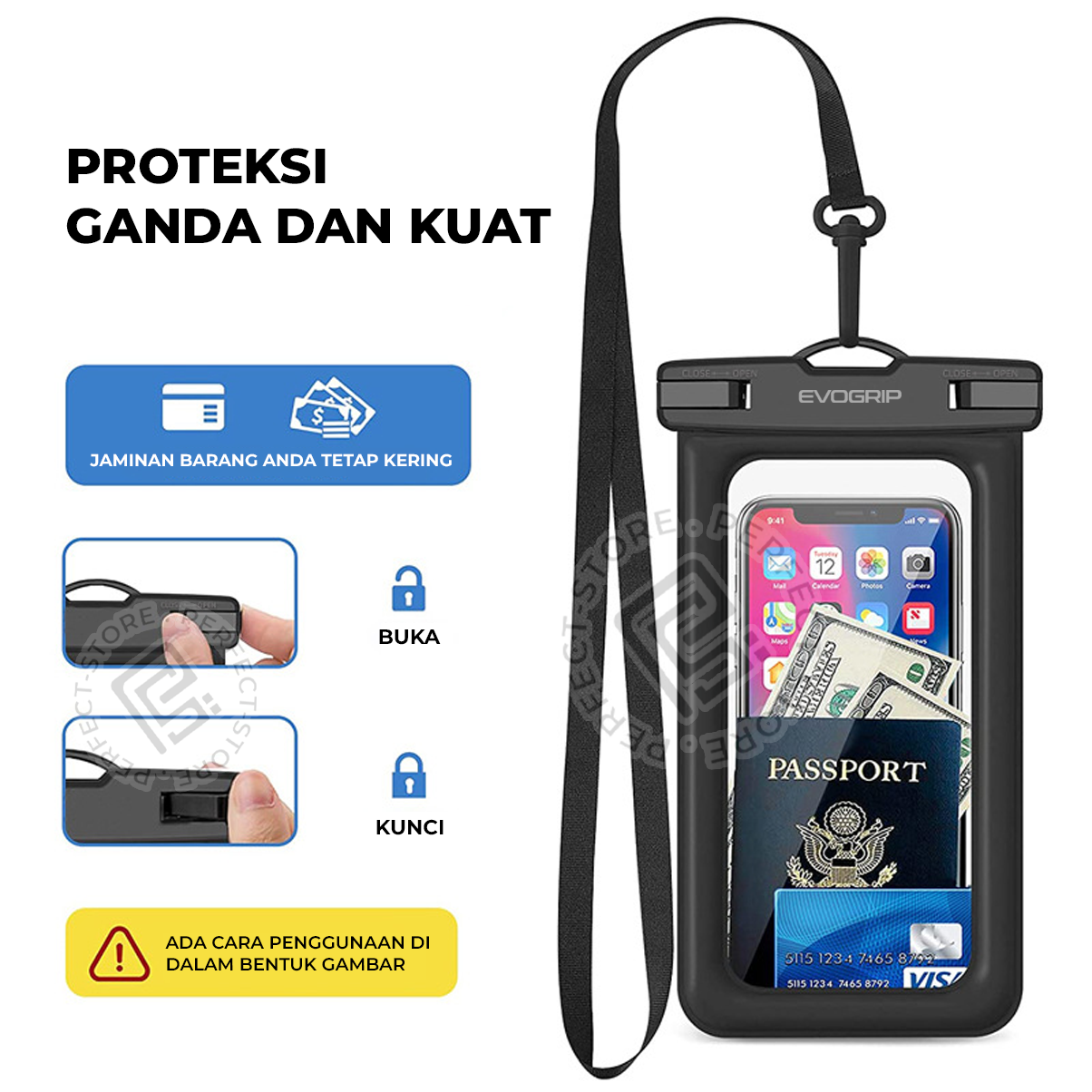 Waterproof Bag HP Tas Anti Air Sarung Pelindung Handphone eevogrip WB10 Tahan Air Hujan IPX8
