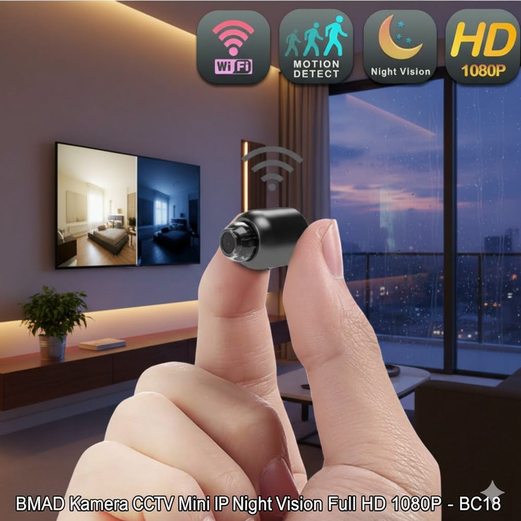 BEST SELLER BMAD Kamera CCTV Mini IP Wireless Night Vision Full HD 1080P / Kamera cctv mini nyambung ke hp tahan 24 jam jarak jauh tanpa listrik paling kecil tanpa kabel full hd tersembunyi murah bagus gratis ongkir cod pengintai