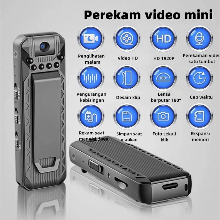 Mini kamera cctv HD 1920P 180° Mini Camcorder Dash Cam Police Body Motorcycle Bike Motion Camera Desain Magnetik Rekaman Panggilan HD Klip Belakang Desain Camera Mini Original