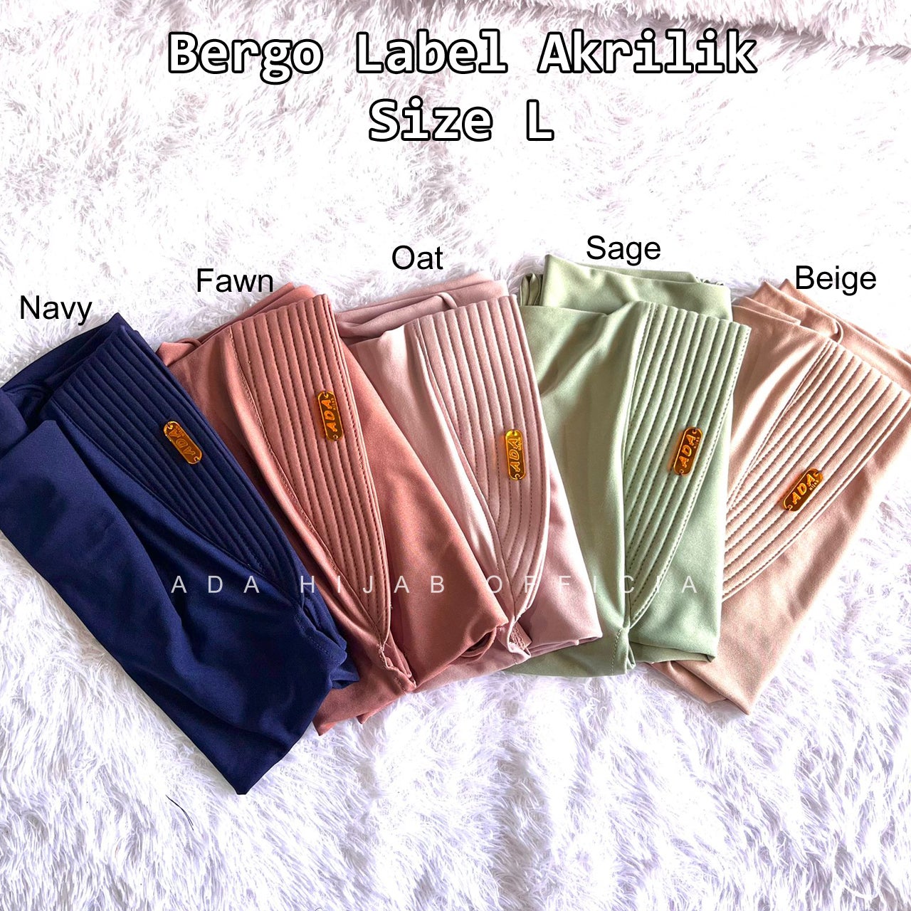 Jilbab (100rb dapat 8pcs) Bergo Hamidah Size L Label Besi Akrilik By Ada Hijab