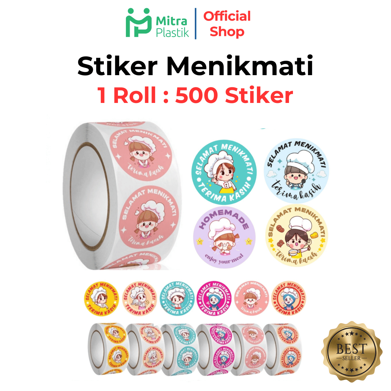 Stiker Label Selamat Menikmati Sticker Roll (500 Pcs) Ucapan Bulat Stiker Tempel Colorfull 25 cm Terima Kasih