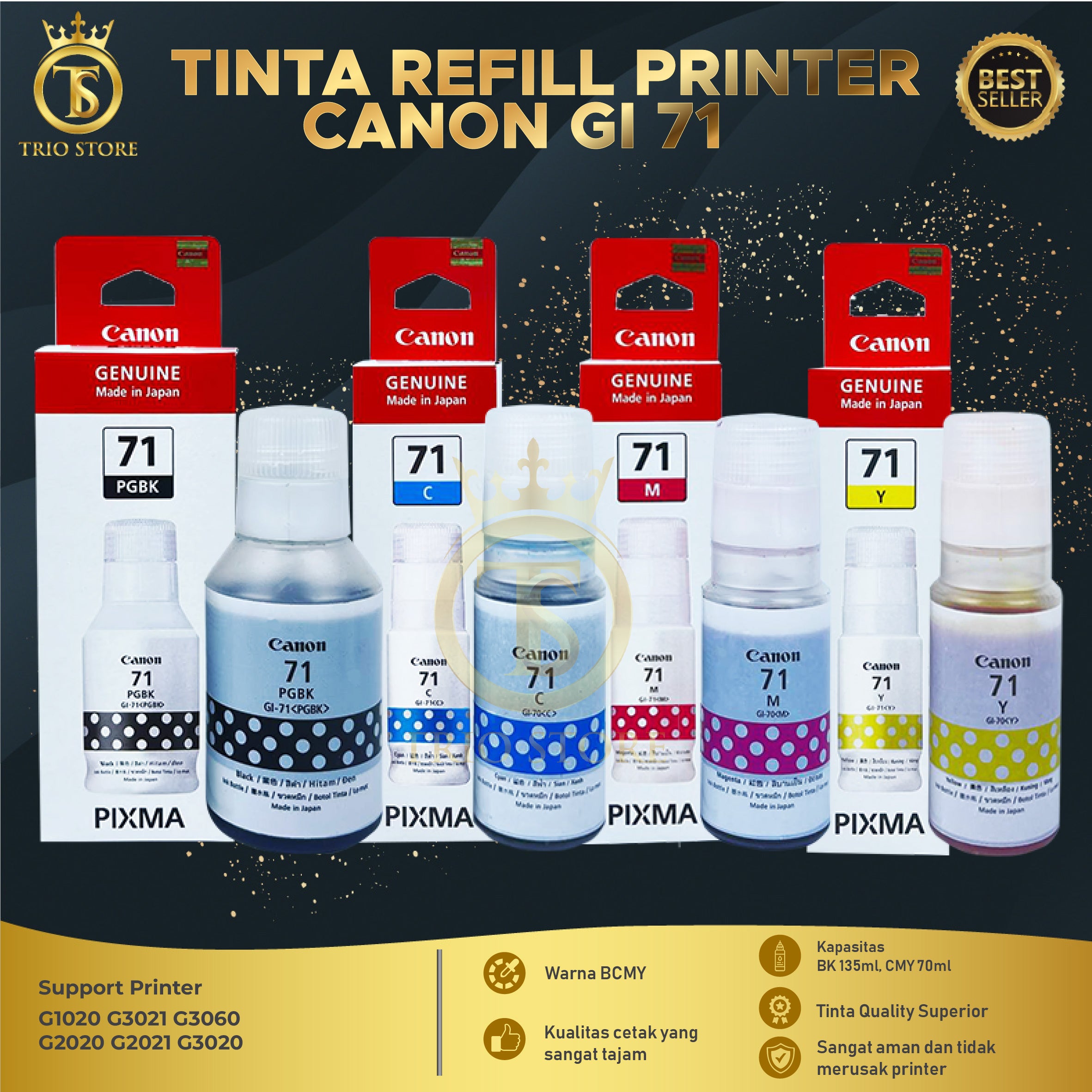 Tinta Canon GI-71 1 Set 4 Warna CMYK Untuk Canon PIXMA G1020 G2020 G2021 G2060 G3020 G3021 G3060 G3770 G3780 G3730 G2730 G1730