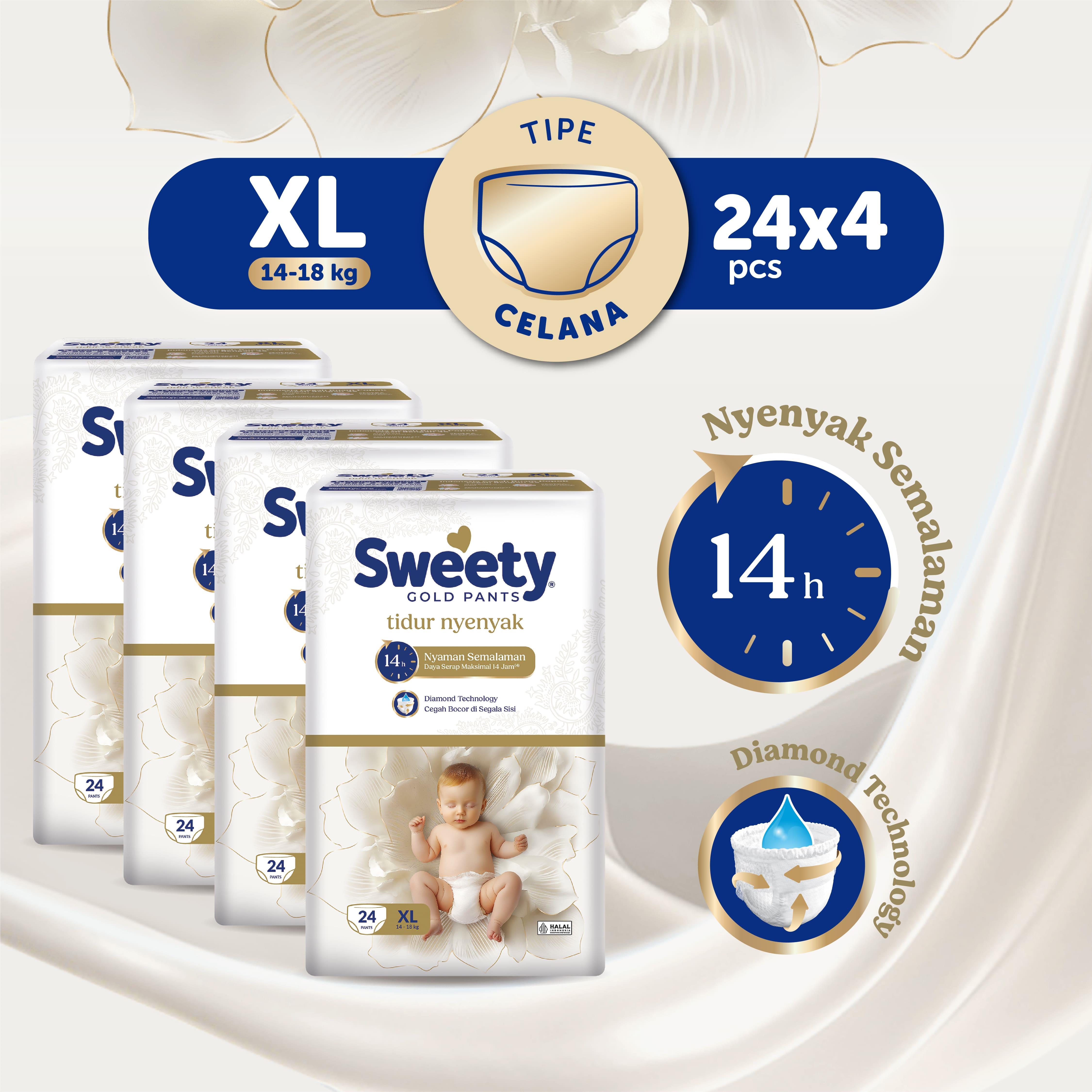 [Paket isi 4] Sweety Gold Pants Tidur Nyenyak XL24 (14-18kg)