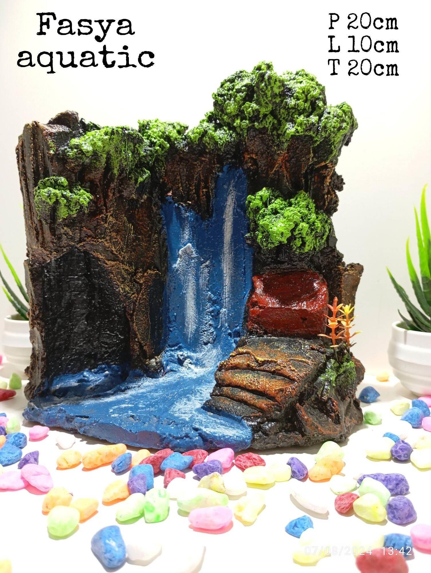 aquarium Aquascape ornamen hiasan aquarium Thema air terjun batang pohon handmade