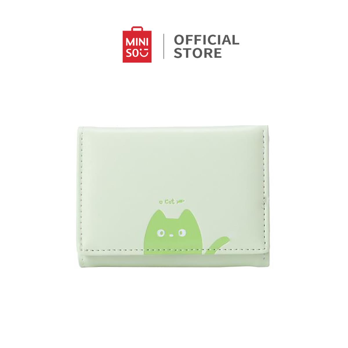 Miniso Dompet Wanita Womens Wallet Cute Kitten Short Tri-Fold Wallet 7 Slot Kartu 1 Slot Uang Kertas Pola Lucu dan Menarik