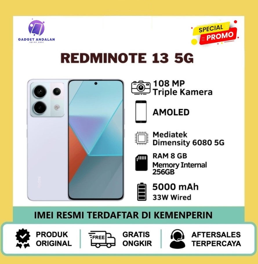 Xiaomi Redmi Note 13 5G 8+256GB | Dimensity 6080 - Tiga kamera 108 MP AMOLED 120 Hz FHD+
