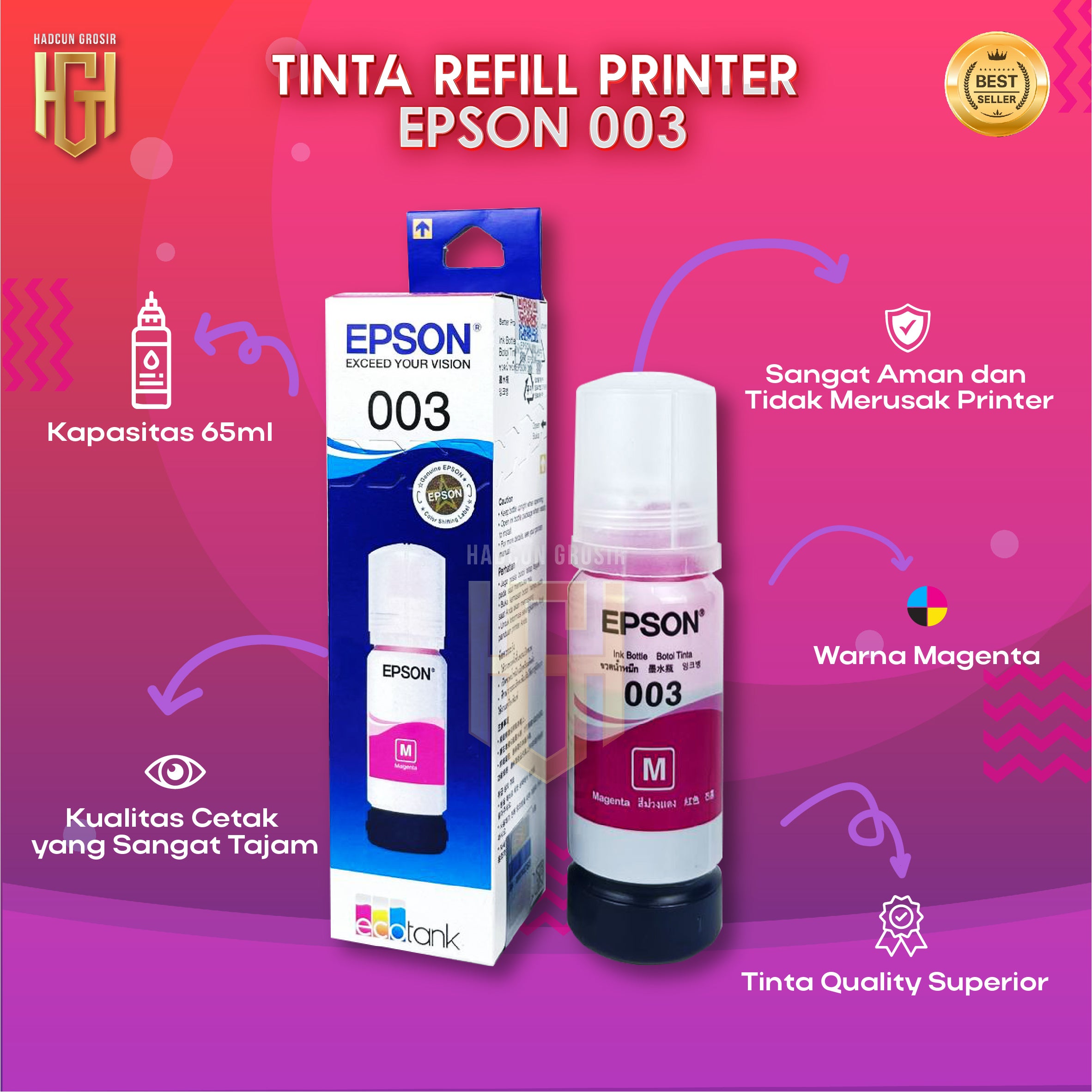 Tinta Epson 003 Refill 70ml Hitam Cyan Magenta Kuning Untuk Epson L1110 L1210 L1216 L1250 L1256 L3100 L3101 L3106 L3110 L3115 L3116 L3150 L3151 L3152 L3156 L3210 L3211 L3212 L3215 L3216 L3250 L3251 L3252 L3255 L3256 L3550 L4150 L4160 L5190 L5290 L5296