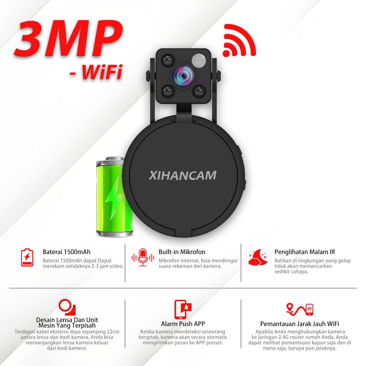 XIHANCAM 5MP Smart CCTV Mini Wifi Kamera Tersembunyi Baterai Tanpa Kabel Spy Cam Jarak Jauh Lewat HP
