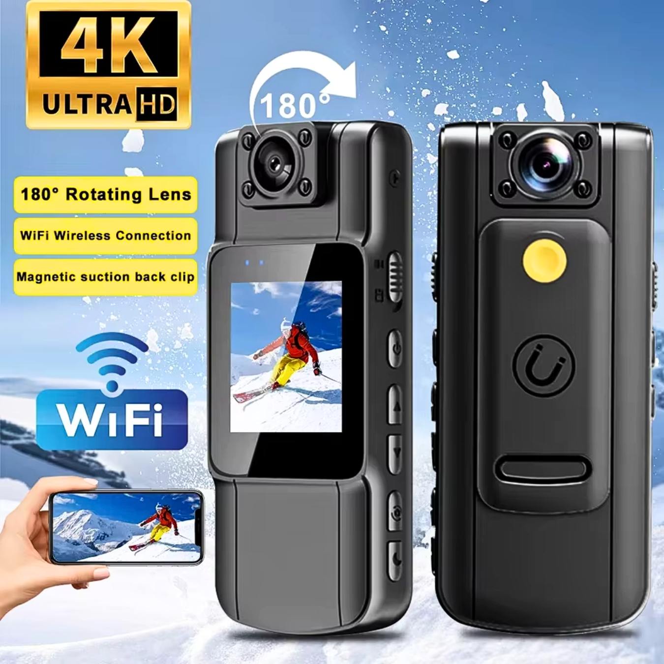 READY JOZUZE L11 Body Cam Camera 4K WiFi kamera olahraga aksi Mini Full HD Rotating Lens 1000mAh