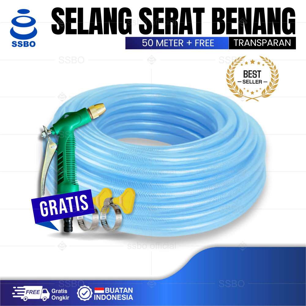 SELANG AIR 1/2 5/8 3/4 1 INCH SERAT BENANG TRANSPARANT 1 ROL 50 METER SELANG TAMAN PERKEBUNAN MURAH