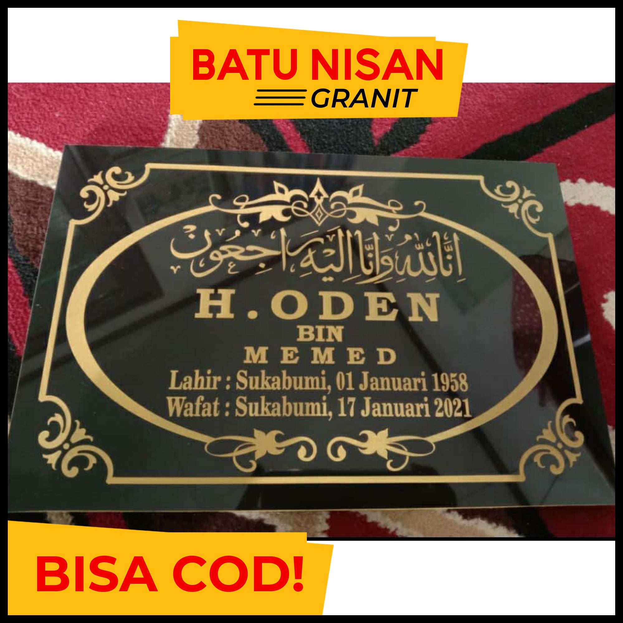 Batu Nisan Granit Ukuran 30x20 - Nama Makam Ukiran
