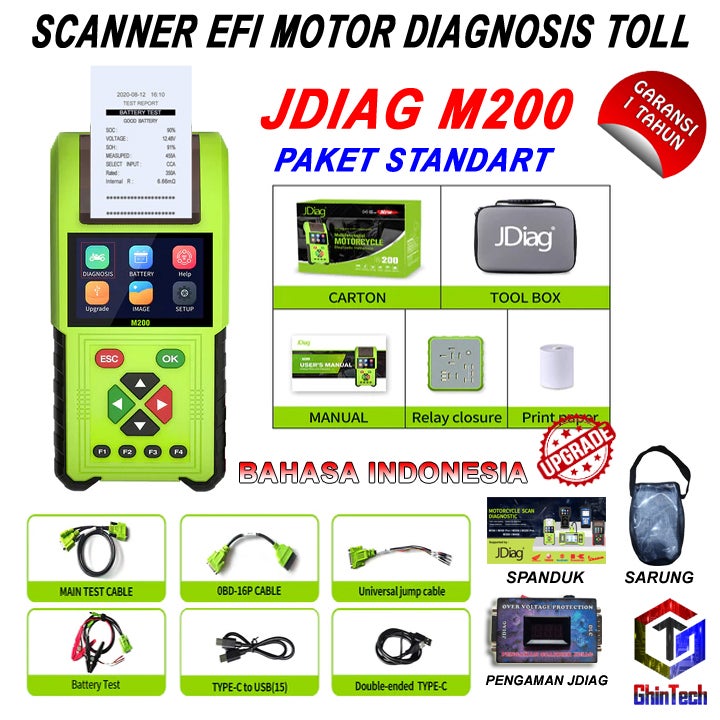 JDiag M200 M200 PRO Bisa Remap Motor Scanner Function Diagnostic Tool Remap Diagnosis M 200 Pro Print Kesalahan OBDII ECU CO Motor Injeksi M-200 Pro Remaps Scanner OBD2 Alat Diagnostik Sepeda Motor