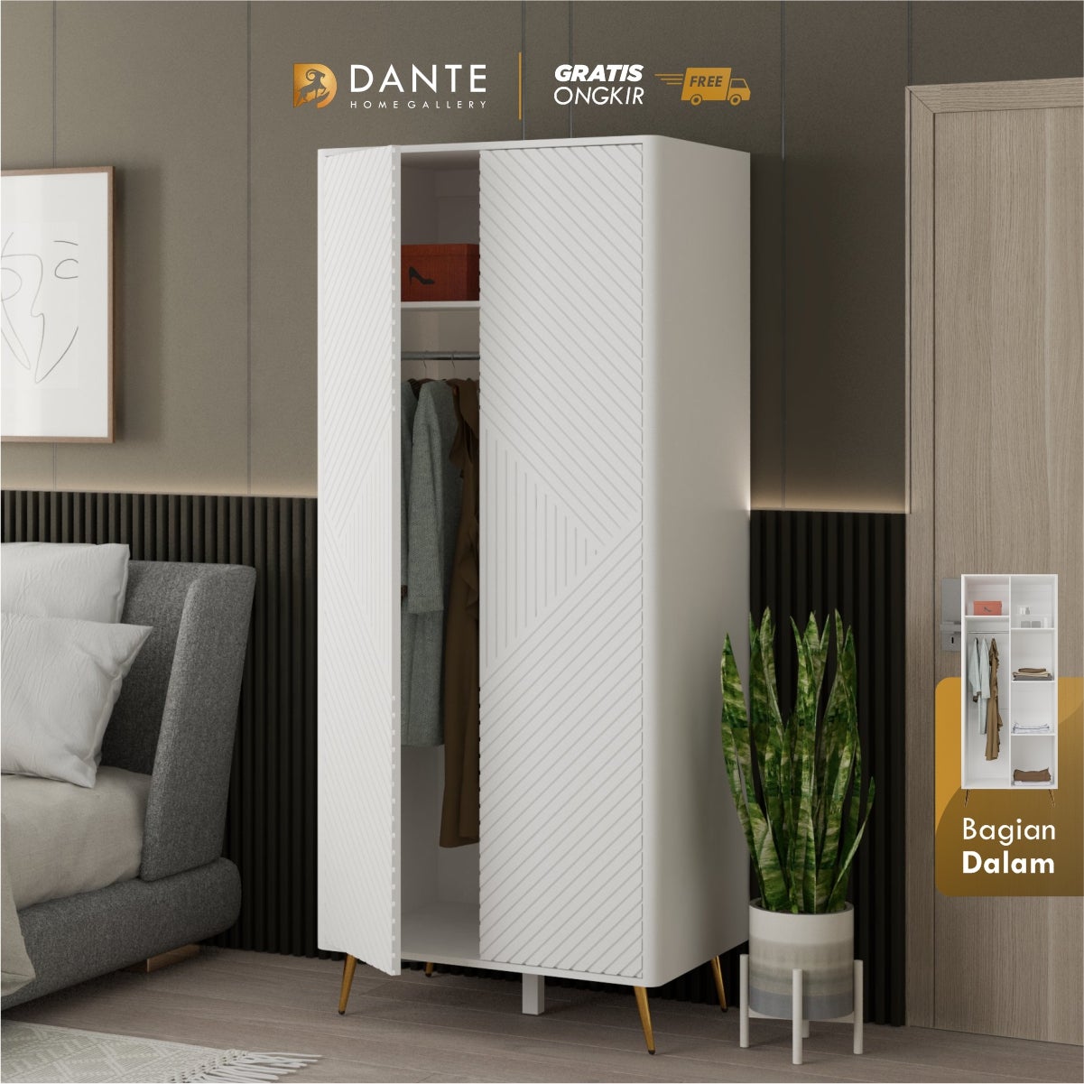 Dante Lemari Pakaian 2 Pintu / Lemari Pakaian Minimalis / DARTE LP 2P