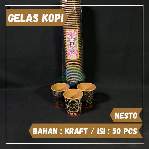 Paper Cup Motif Kraft NESTO 65 oz / Gelas Kertas / Gelas Kopi 175ml / Cup Tahan Panas