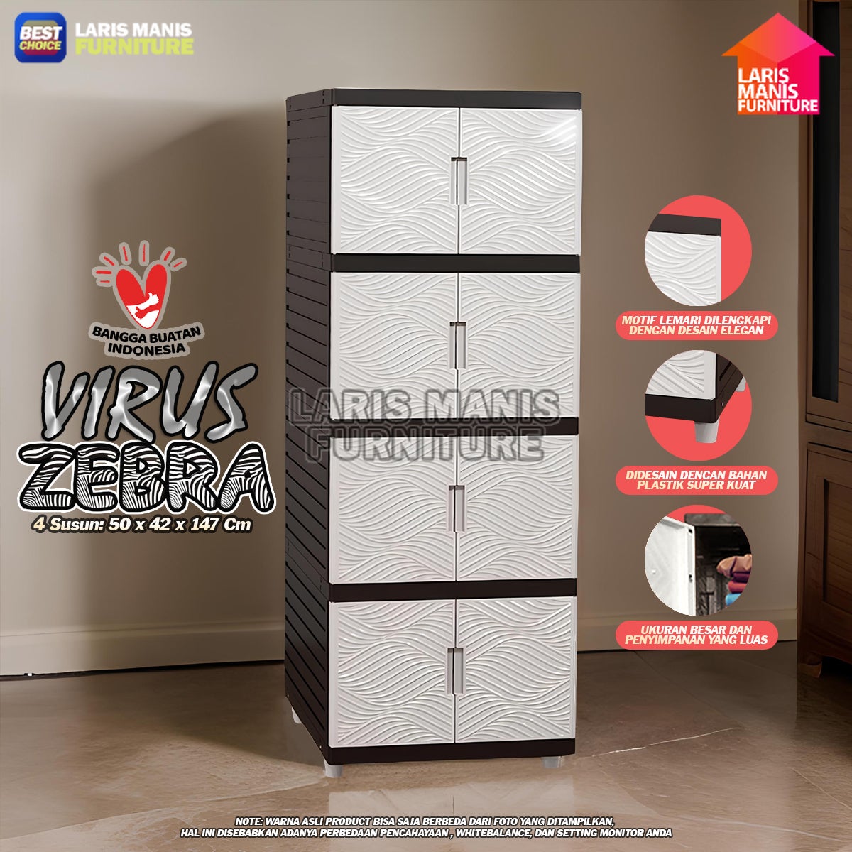 KINGDOM VIRUS - LEMARI PAKAIAN PLASTIK UKURAN LENGKAP LEMARI PINTU KABINET MINIMALIS - FULL CREAM