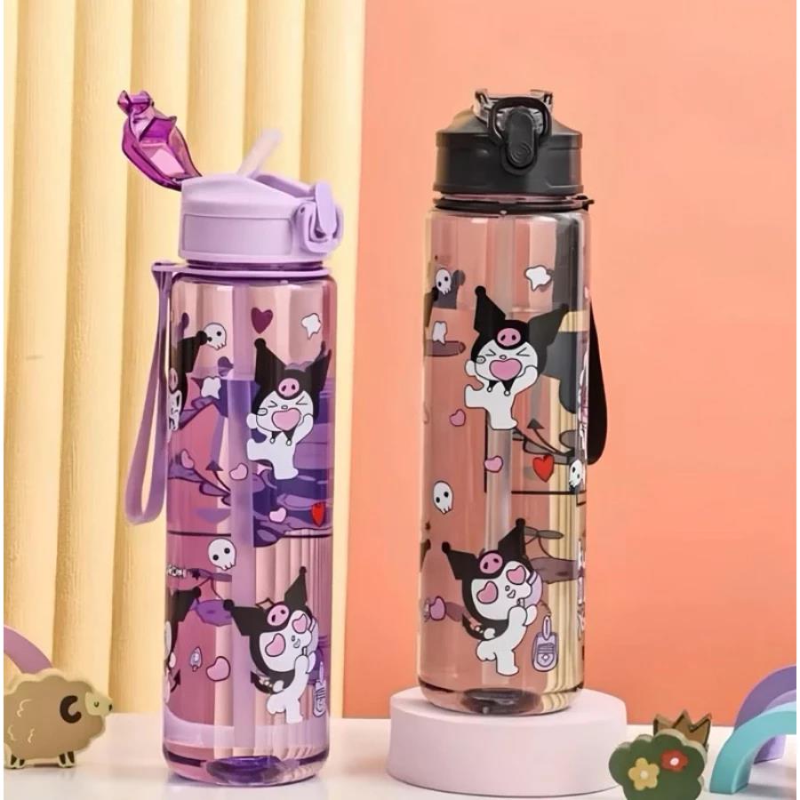 CUAN Botol Minum/Tempat Minum Bening Gambar Kuromi Sanrio 900ml Dewasa dan anak anak free sedotan + tali