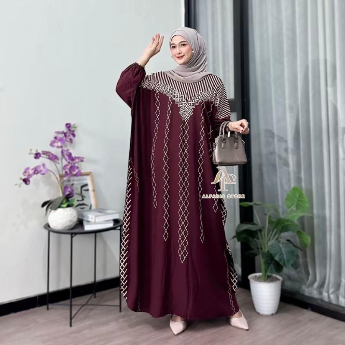 Kaftan Motif INAYAH Ld 180 cm Kaftan Panjang Muslim Wanita Nyaman