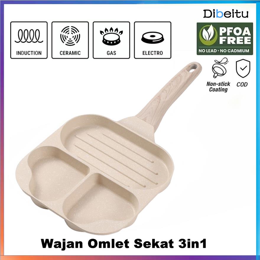 Wajan telur goreng tiga lubang/ steak wajan anti lengket/ wajan sarapan rumah 3-in-1/ peralatan masak cocok untuk berbagai kompor