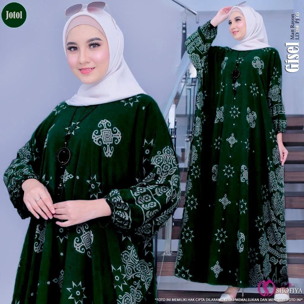Kaftan Wanita - Daunda Kaftan Size Jumbo Motif Daun Lengan Panjang Busui Resleting / Gamis Rayon Jumbo /Gamis Super Jumbo