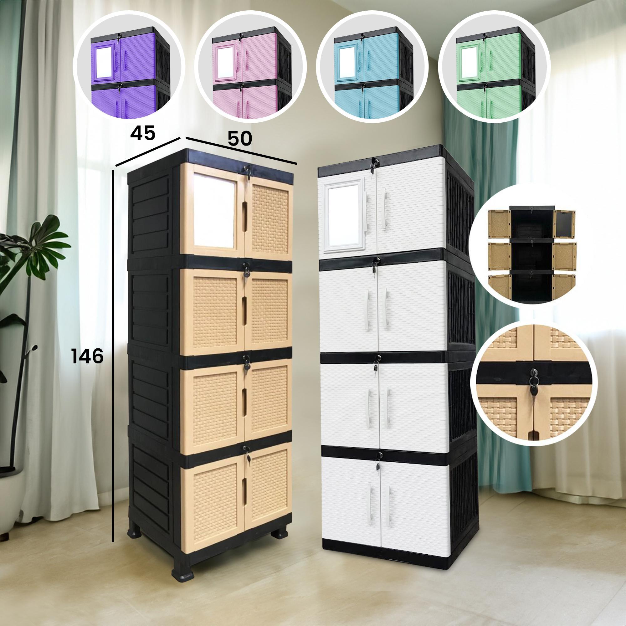 Lemari PLastik Susun 4 dan susun 3 MIni Kunci Plus Kaca Furniture