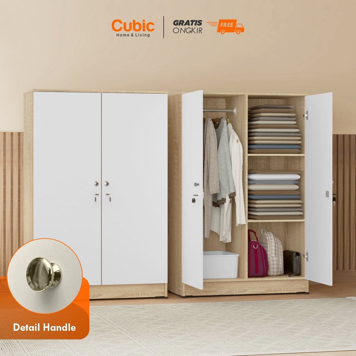 Cubic Lemari Kecil Minimalis / Almari Pakaian 2 Pintu / LUNA BL 121