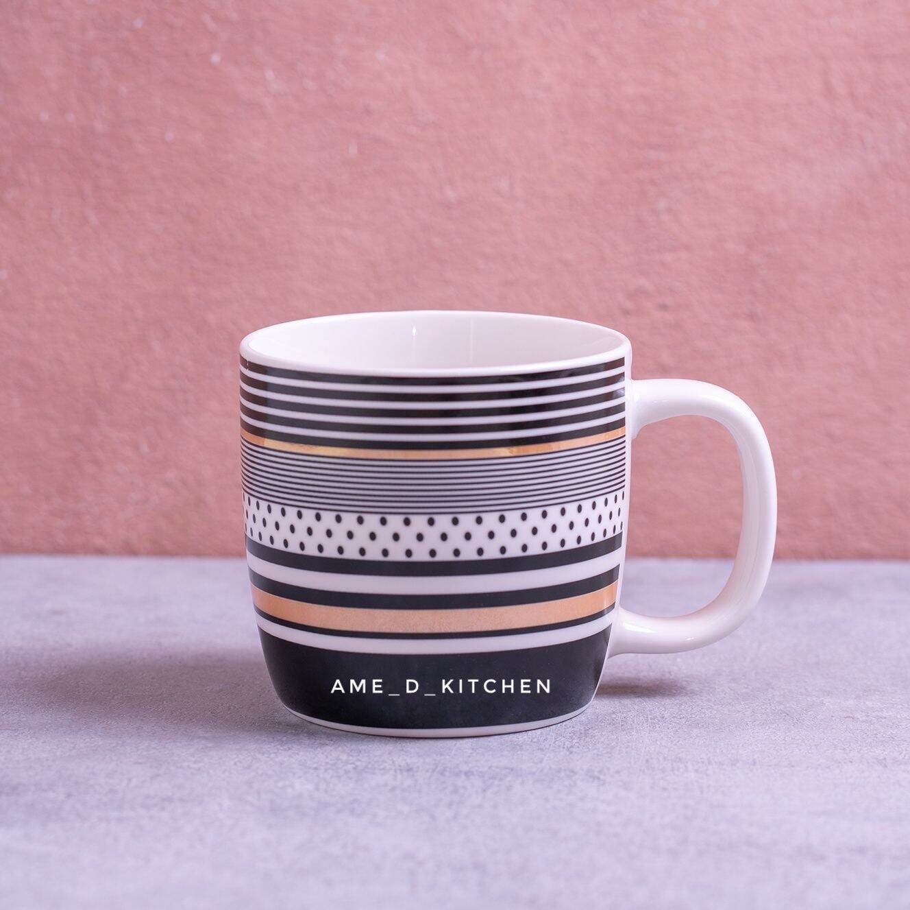 Mug bijian keramik garis minimalis hitam putih